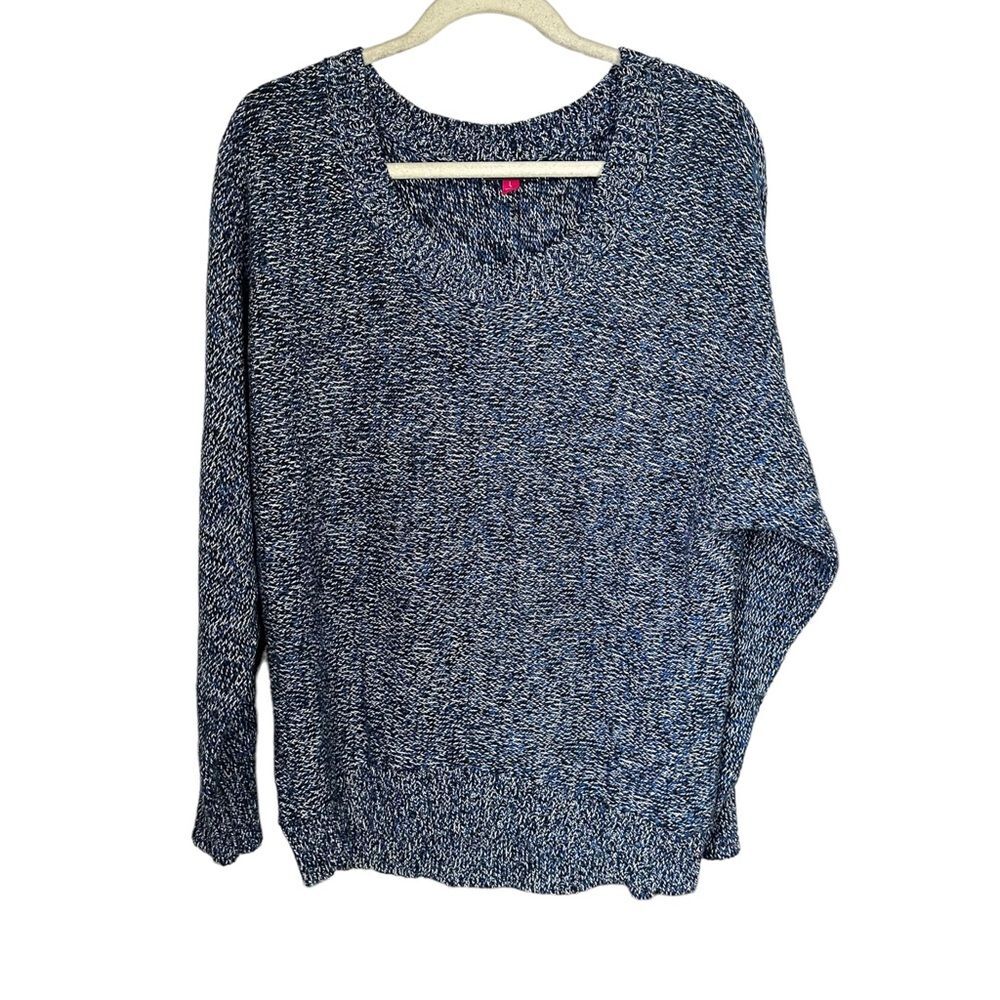 Vince Camuto Womens Sz L Long Sleeve Knit Sweater Heather Blue Cotton Blend